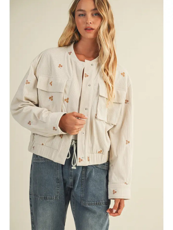 Embroidered Corduroy Bomber Jacket