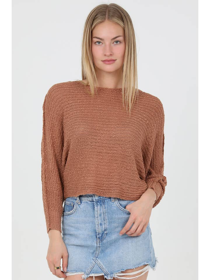 Open Knit Light Weight Pullover Sweater - Camel