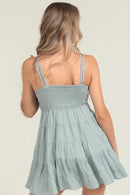 V Neck Lace Trim Double Straps Tiered Skirt Dress