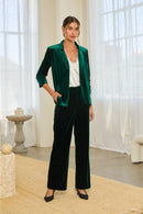 High-Waisted Wide-Leg Velvet Pants- Hunter Green