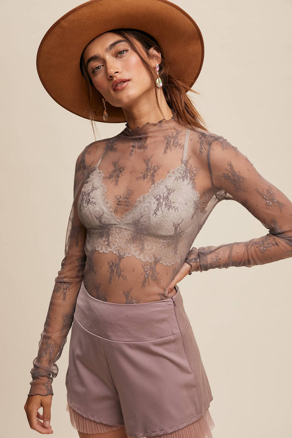 Sheer Lace Long-Sleeve Top