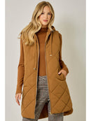 Quilted Puffer Long Hoodie Vest
