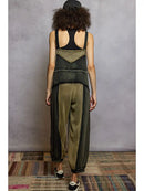French Terry Loose Fit Knit Overalls with Contrast Panels