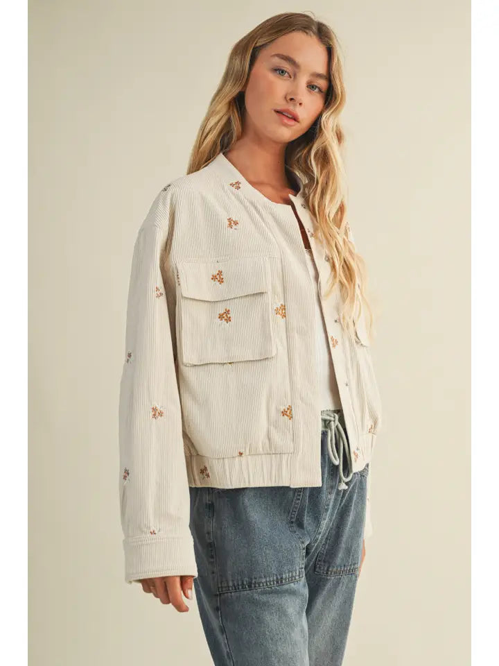 Embroidered Corduroy Bomber Jacket