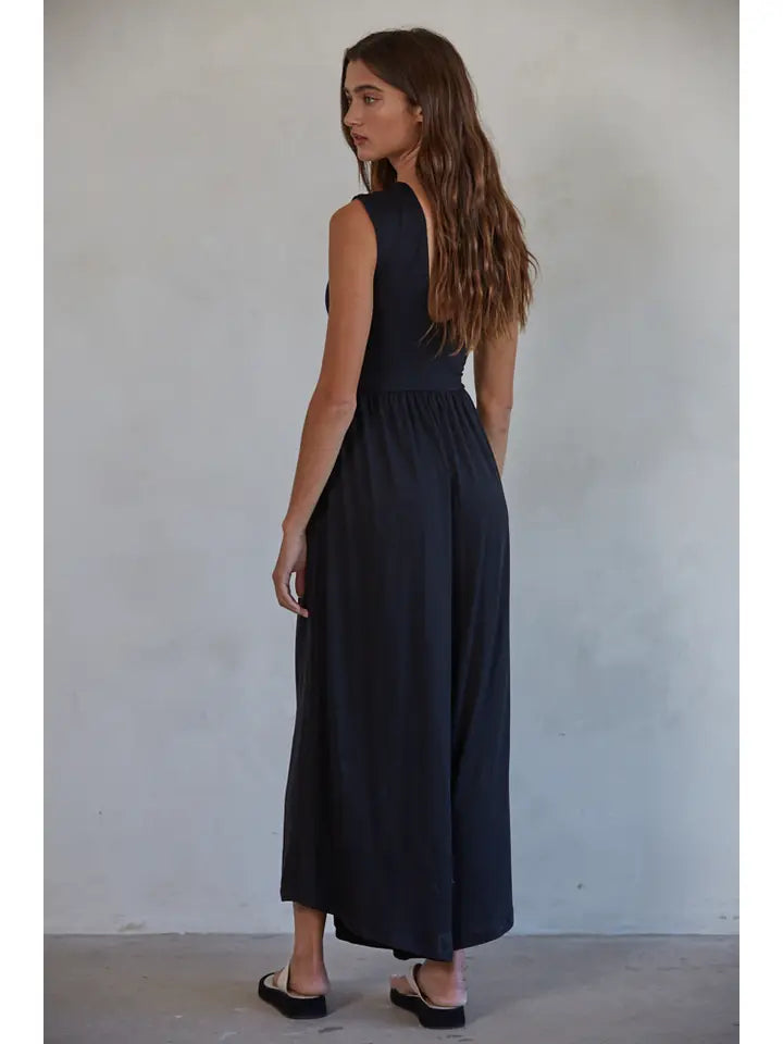 Knit Polyester Spandex Open Back Wide Leg Jumpsuit