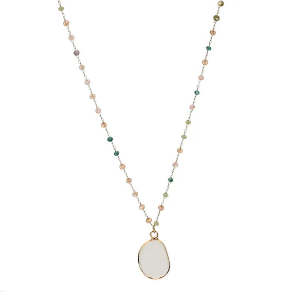 Semi Precious  Stone Pendant with Crystal Bead Chain