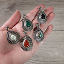 Assorted Gemstone Tibetan Style Pendants in Pot Metal