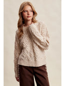 Bobble Pointelle Knit Sweater-Oatmeal