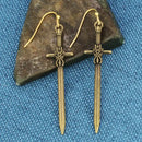 Antiqued Gold Sword Earrings