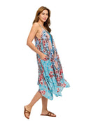 Beach Style Floral Slip Dress- Aqua