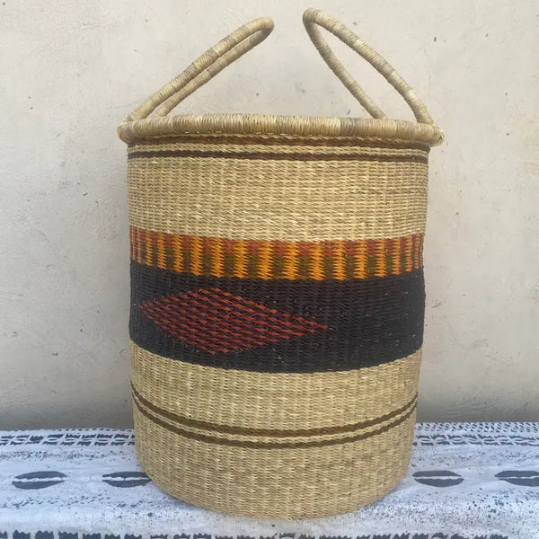 Bolga/Ghana Laundry Basket- Orange/ Brown