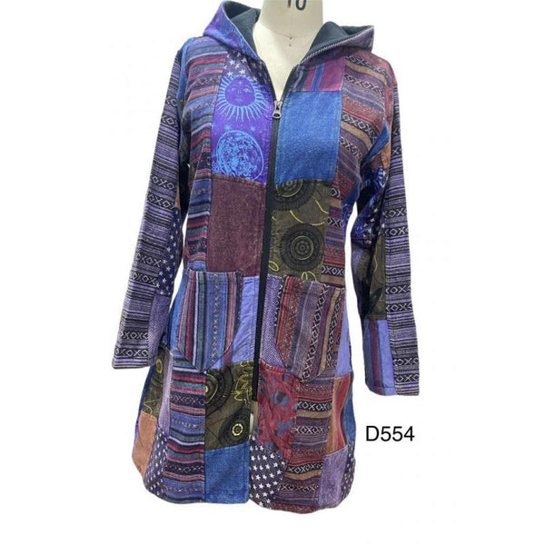Cotton Patchwork Fleece Lining Long Jacket