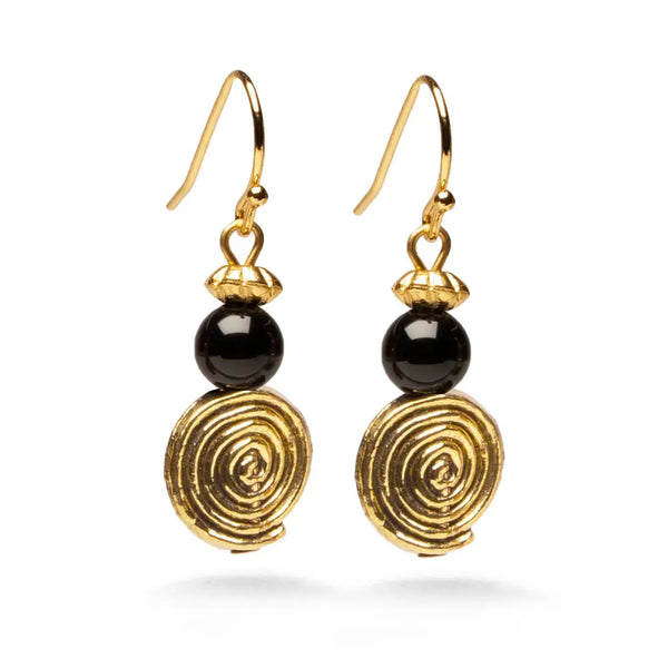 Klimt Inspired Onyx  Spiral Earrings