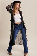Sheer Lace Ruffle Duster- Black