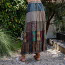 Western Boho Chic: Patchwork Belted Skirt- Vintage