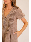Desert Muse Pin Tuck Utility Romper - Brown