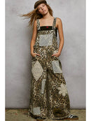 Crochet Contrast Patch Detail Chest Pocket Woven Overalls