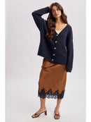 Soft Textured Button Front Sweater Cardigan - Navy