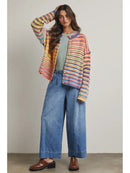 Rainbow Button-Up Knit Sweater Cardigan