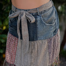 Western Boho Chic: Patchwork Belted Skirt- Vintage