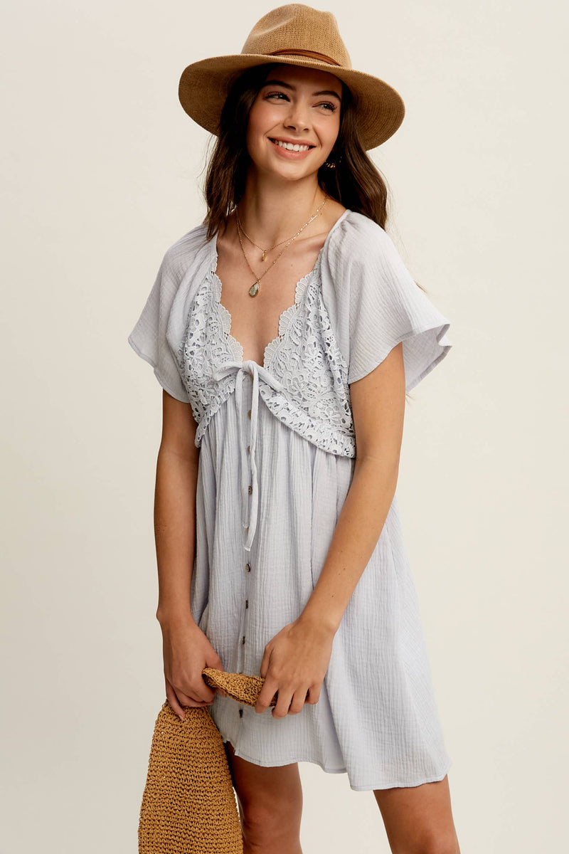 Lace Trim Babydoll Mini Dress