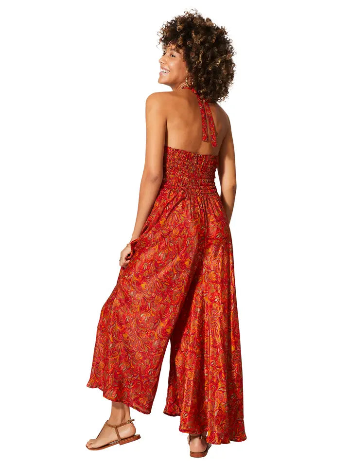 Sleeveless Summer Halter Jumpsuit - Red