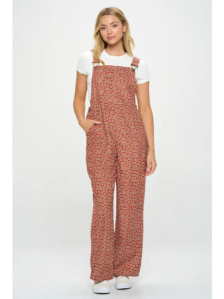Daisy Floral Print Jumpsuit Burgundy