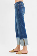Mid Rise Crop Wide Cuffed Jeans