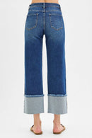 Mid Rise Crop Wide Cuffed Jeans