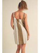 Color Block Linen Mini Dress - Olive/Oatmeal