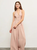 Indie Rose Button Front Halter  Neck Jumpsuit