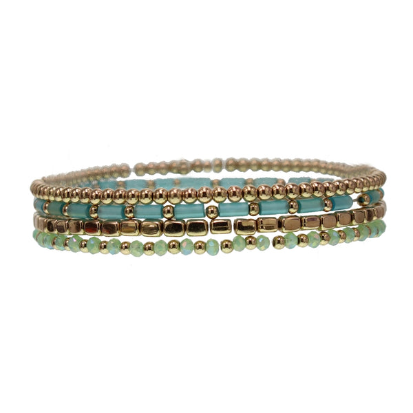 Delicate Four Piece Bead Stretch Bracelet