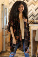 Burnout Velvet Kimono - Gold/Black