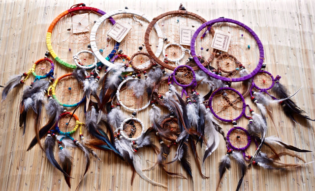 5" Leather Dream Catcher with Natural Feathers
