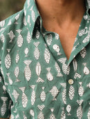 Men's Short Sleeve Button Down- Organic Cotton- Pescado