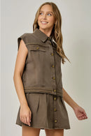 Washed Braided Denim Vest