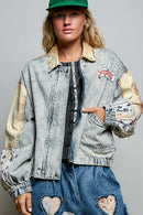 Patched Denim Bomber Jacket