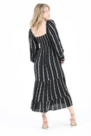 V Neck Twist Front Long Sleeve Maxi Dress - Black