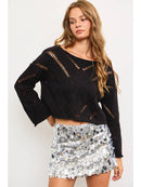 Distressed Cut-Off Knit Top -    WASHED BLACK