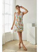Picnic Twill Mini Dress with Tropical Fruit & Florals