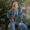 Relaxed Waist-Length Denim Hoodie with Eclectic Plaid Fusion