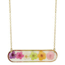 Pastel Rainbow Dried Flower Gold Bar Necklace