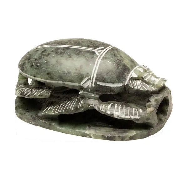 Hand-Carved Soapstone Scarab Natural Green - 4"