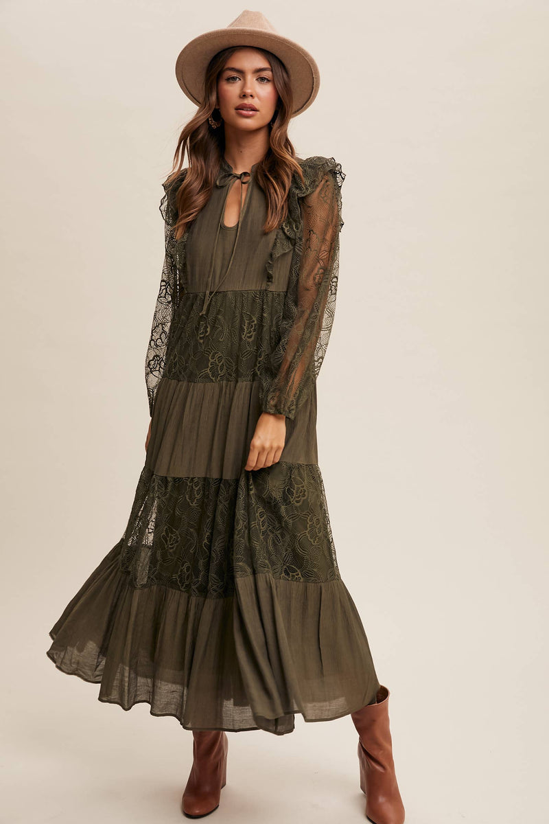 Tiered Lace Maxi Boho Dress