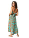 Long Sleeveless Summer Halter Dress - Teal Pink & Orange