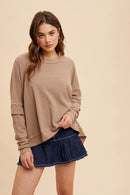 Garment Washed Crew Neck Top - Taupe