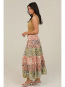 Mix Print Tiered Maxi Skirt with Smocked Waistband