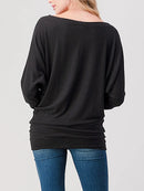 Long Dolman Sleeve Round Neck Brushed Knit Top