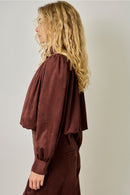Suede Gathered Blouson Jacket - Burgundy