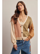 Color Block Knit Cardigan- Olive Multi